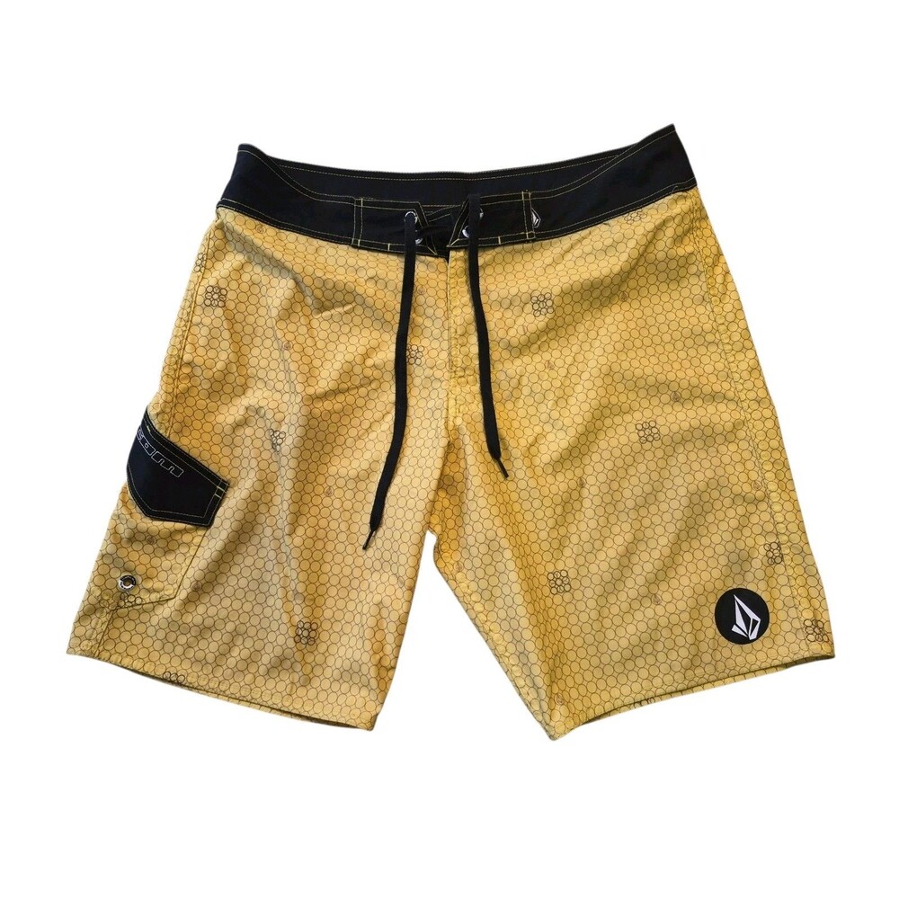 Volcom Swimming Trunks Size 36 Bumble Bee Yellow Surf Skate Board Shorts